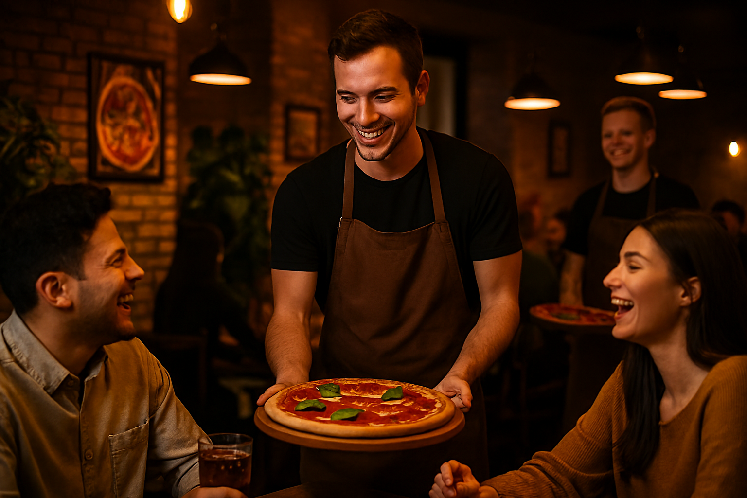 Rodízio servido por garçons sorridentes